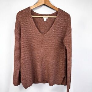 Caslon V Neck Brown Knit Long Sleeve Sweater Size Small